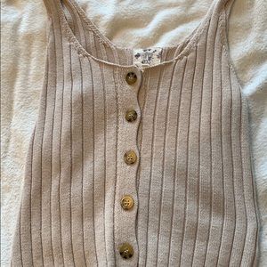 Tan Ribbed Button Up Tank Top